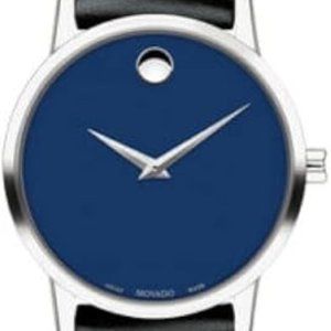 Movado 0607318 Black Leather Blue Dial Stainless Steel Women’s Movado Mu…